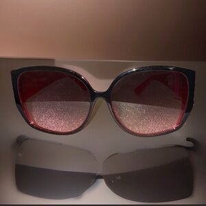 Luv Betsey by Betsey Johnson ZN0922 Square Red Glitter Gradient Sunglasses ~NWT~